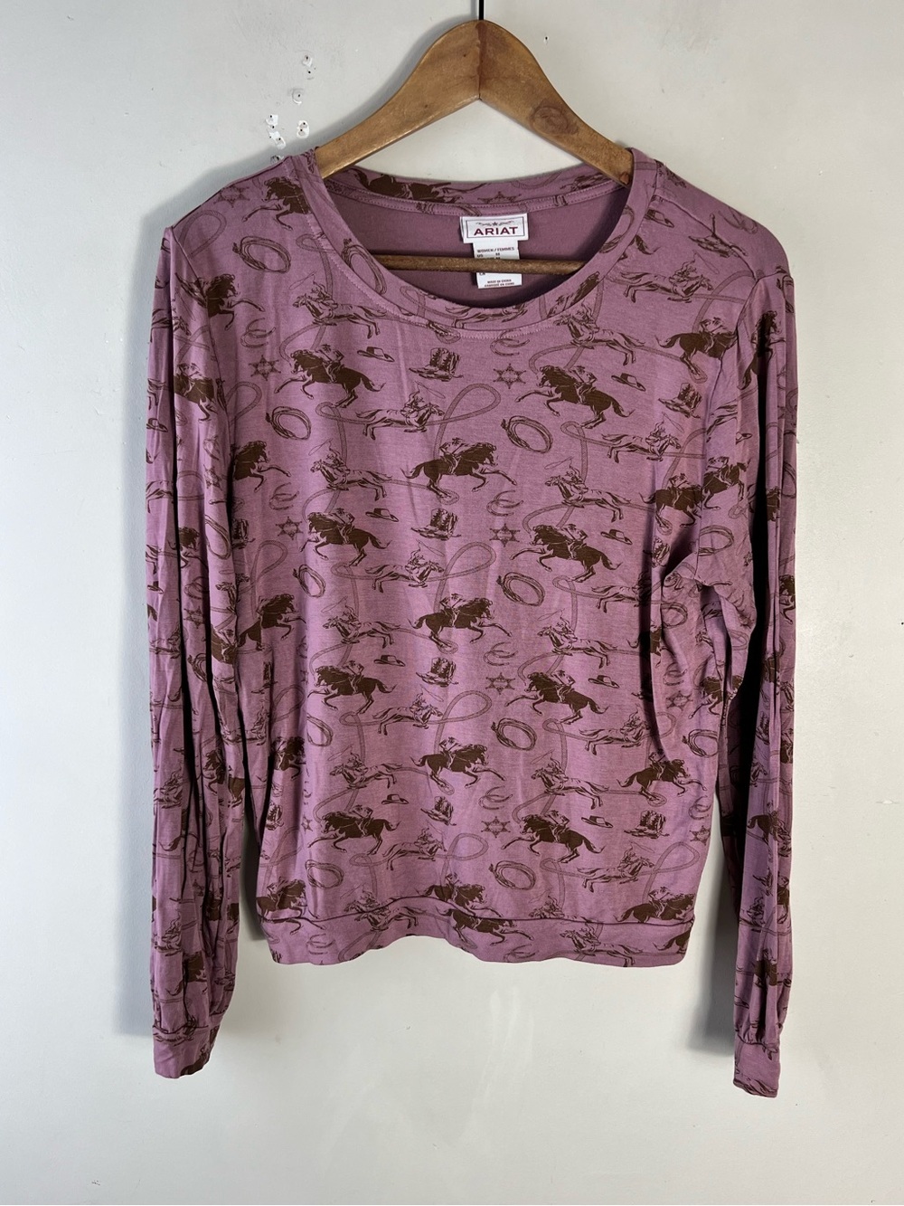 Ariat Women’s Western Horse Print Long Sleeve Top SZ Medium Mauve     Equestrian
